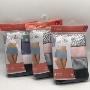 Lot Of 3 Just Be Women's Panties 4 Briefs Size 11 Total 12 Briefs 100% Cotton